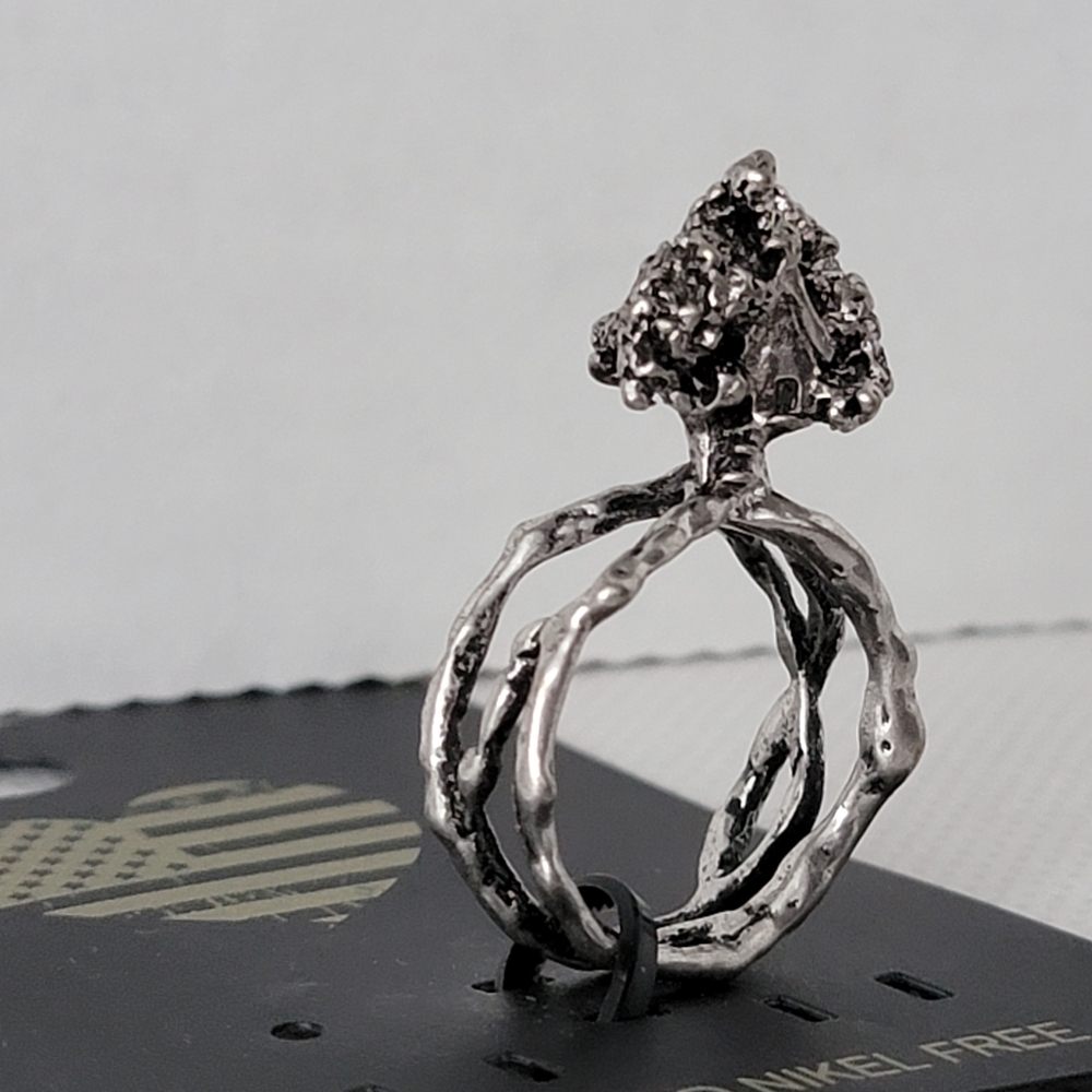 Tree House Statement Ring Silver Tone